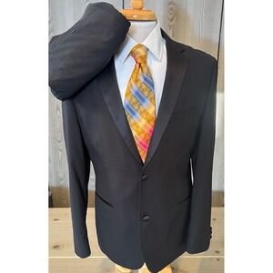 Caravelli Slim Tuxedo Suit Jacket Mens Sz 40L Pants 34 x 32 Black Satin Lapel
